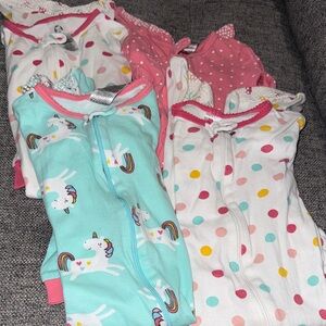 Gerber girls size 24 month 2t zip front footie pajamas set of 4
